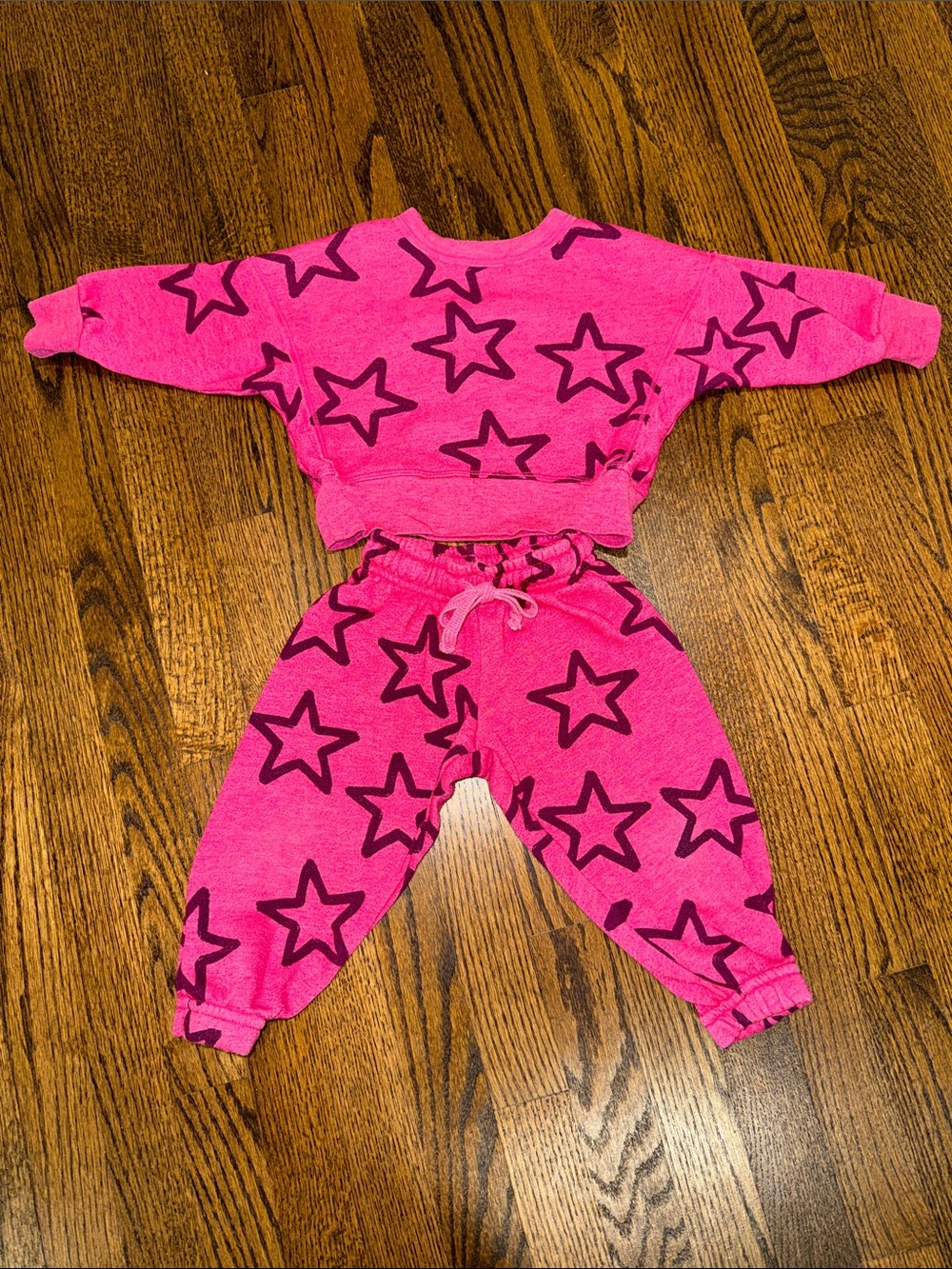 T2Love Hot Pink Star-Print Joggers and Sweatshirt Set